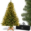 Produktbild: Premium Weihnachtsbaum künstlich 180cm - mit Holzständer, Nordmanntanne, Künstlicher Tannenbaum, Naturgetreu, dichte Zweige mit LED - Grün