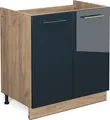 Produktbild: Vicco Spülenunterschrank Fame-Line, 80 cm ohne Arbeitsplatte, Dunkelblau Hochglanz/Goldkraft Eiche