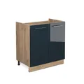 Produktbild: Vicco Spülenunterschrank Fame-Line, Dunkelblau Hochglanz/Goldkraft Eiche, 80 cm ohne Arbeitsplatte