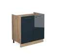 Produktbild: Vicco Spülenunterschrank Fame-Line, Dunkelblau Hochglanz/Goldkraft Eiche, 80 cm ohne Arbeits...