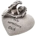 Produktbild: Annastore Besinnliche Grabdeko zur Erinnerung, frostfest und witterungsbeständig Grabschmuck - Grabfigur - Friedhof Deko Farbe Engel auf Herz Ø 10 cm