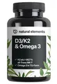 Produktbild: natural elements Vitamin D3/K2 + Omega 3 – Premium K2VITAL® 99,7+% All-Trans, Omega 3 Triglycerid
