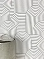 Produktbild: Newroom Tapete Grau Vliestapete Linien - Mustertapete Boho Weiß Bogen Boho Tapete Modern Ethno-Muster Grafisch inkl. Tapezier-Ratgeber