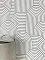 Produktbild: Newroom Vliestapete Bowy Grey Tapete Mustertapete Linien,Bogen, Grau Tapete Boho Linien - Mustertapete Boho Tapete Weiß Modern Grafisch Bogen für Wohnzimmer Schlafzimmer Küche, Boho Tapete