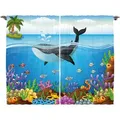 Produktbild: Abakuhaus Gardine Schlafzimmer Kräuselband Vorhang mit Schlaufen und Haken, Tier Wal in Ocean Planet blau 280 cm x 225 cm