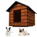 Produktbild: QLS Hunde- Katzenhaus Größe M mit Vorhang Isoliert Winterfest Teak Outdoor