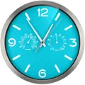 Produktbild: Bresser Funkuhr Wanduhr MyTime ND Thermo-Hygro mit geräuschlosem Funkuhrwerk, Edelstahlrahmen und Anzeige für Temperatur und Luftfeuchtigkeit, hellblau, 250 x 250 mm