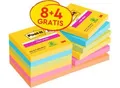 Produktbild: Sparpaket Post-it® Haftnotizen Super Sticky Notes 654-SS-CARN-P8+4, 76 x 76 mm, wiederablösbar, cellophanfrei verpackt, farbig, 8 Blöcke á 90 Blatt+ 4 Blöcke GRATIS