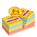 Produktbild: Post-it Super Sticky Notes Carnival Collection, Vorteilspackung mit 8 Blöcken + 4 Gratisblöcke, 90 Blatt pro Block, 76 mm x 76 mm, Gelb, Blau. Grün, Pink. Orange - Extra-stark klebende Notizzettel