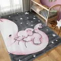 Produktbild: Carpettex Kinderteppich Elefant Design Pink 80 x 150 cm Läufer - Kurzflor Teppich Kinderzimmer für Mädchen und Jungen Pflegeleicht Weich - Waschbarer Spielteppich Babyteppich Gaming Teppich Babyzimmer