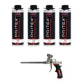 Produktbild: PRITEX – Set aus 4X 500 ml Pistolenreiniger + Schaumpistole – Schaumreiniger für Montagepistolen, Dosenventile & Oberflächen + Bauschaumpistole zur Verarbeitung von 1-Komponenten-Schäumen