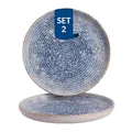 Produktbild: James Cooke Azure Vintage – Steinzeug Teller flach 2er-Set Ø22 cm – blau-weiß gestreift, matt glasiert mit Relief – Spülmaschinen-, Ofen- & Mikrowellenfest