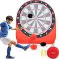 Produktbild: COSTWAY Großes Dartboard für Kinder, Dart Wurfspiel Set mit 4 Kickbällen & Tragetasche, Rot + Schwarz + Weiß