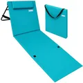 Produktbild: DETEX® Strandmatte mit Rückenlehne Gepolstert Türkis Sonnenliege klappbar UV-beständig Tasche Reißverschluss Kissen Tragegurt Garten Camping Picknick Liegematte 158x56cm
