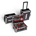 Produktbild: Mephisto Werkzeugtrolley Werkzeugkoffer mit Trolleyfunktion gefüllt mit Chrom-Vandium Werkzeug wie Ratschenschlüssel Set, Hammer, Werkzeugkasten Set insgesamt 299 tlg.