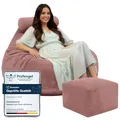 Produktbild: DreamRoots Sitzsack Erwachsene Cord oder Kinder - Bean Bag Sofa - Sitzsack Cord mit Hocker und Bezug - Sitzsäcke mit Füllung 90x90x100 cm Ginger Spice