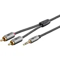 Produktbild: Goobay Plus 65289 AUX auf Cinch Adapterkabel / 3,5 mm Klinkenstecker / Y Cinchkabel Textilkabel Shark Skin / Grau / 3m