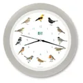 Produktbild: KOOKOO Singvögel Quarzwerk seiden-grau, Die Singende Vogeluhr, runde Wanduhr mit natürlichen Vogelstimmen