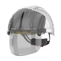 Produktbild: JSP EVO® VISTAshield Schutzhelm – Belüftet – Integriertes Vollvisier (Smoke) – Drehradverschluss – EN397 & EN166 Zertifiziert – Weiß – (Modell: AMD170-005-F00)