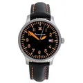 Produktbild: Messerschmitt Aristo Fliegeruhr Beobachter - Edelstahlgehäuse Ø42mm mit schwarzem Lederarmband orangene Akzente-Schweizer Quarzuhrwerk mit fluoreszierenden Zeigern und Datumsanzeige - Made in Germany