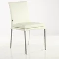Produktbild: SIX Echtleder Esszimmerstuhl – Ricco Creme Weiß mit Edelstahlrahmen – Design ideal für Esszimmer, Küche & Wohnzimmer – Fertig montiert, bis 150 kg – Gastronomie-Qualität