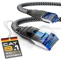 Produktbild: CSL - 1m Netzwerkkabel CAT 8 - LAN Kabel Patchkabel - Baumwollmantel - CAT8.1 High Speed Gigabit Ethernet Cable - 40 Gbits - S/FTP PIMF - RJ45 Stecker - Cat6 Cat7 Cat8 komp - 1 Meter - schwarz