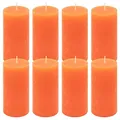 Produktbild: Rustik-Kerze Höhe 10 cm Ø 5 cm lange Brenndauer Rund-Kerze Säulenkerzen Kerzen-Deko Tafelkerzen Weihnachts-Kerzen Hochzeits-Deko (orange, 8)