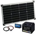 Produktbild: revolt Solaranlage Komplettset: 60-Watt-Solarpanel mit PWM-Laderegler und Blei-Akku, 480 Wh, 30 A (Kfz-Solaranlage, 12-Volt)