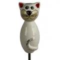 Produktbild: Gartenfigur Katze aus Keramik weiß 17 cm hoch Dekofigur für Stab Gartenkeramik