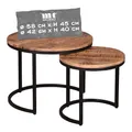 Produktbild: Mr. Deko Couchtisch 2er Set Fermo Mango Natur | Mangoholz | Vintage Optik | Kleine runde Beistelltische | Kleiner Wohnzimmer Tisch | Industrial Look
