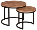 Produktbild: MR.DEKO Beistelltisch Set Fermo 2-tlg. rund Mangoholz natur/schwarz Ø 58/42cm (2-teiliges Couchtisch-Set runder Form für Wohnzimmer, 2-St), Beistelltisch-Set aus massivem Mangoholz mit echter Struktur & Metall
