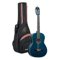 Produktbild: Ortega Guitars 4/4 Konzert Gitarre – Slim Neck – Family Series – Inklusive Gig Bag – Fichte, Mahagoni, Blau (R121SNOC)