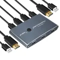 Produktbild: 2 Port KVM Switch 4K 60Hz, Aluminium HDMI KVM Switch USB HDMI Umschalter für 2 Computer teilen 1 HD Monitor und Tastatur, Maus, Drucker, U-Disk