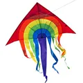 Produktbild: CIM Großer Kinder-Drachen - SUPER-Drachen Rainbow Delta XL rot – Einleiner Flugdrachen für Kinder ab 6 Jahren - 150x166cm - inklusiv Drachenschnur und Streifenschwänze