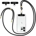 Produktbild: Gectre Handykette Universal, Geeignet für alle Smartphones, mit 2 Stück Universelles Patch, Handyband passend für alle Standard Handyhülle (Schwarz und Gold)
