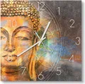 Produktbild: DEQORI Glasuhr 30x30 cm Zahlen 'Meditierender Buddha' Wanduhr Glas Uhr Design leise