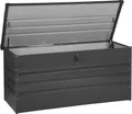 Produktbild: BELIANI Gartentruhe Graphitgrau Metall 400 L 132 x 62 cm Wasserdicht Abschließbar mit Deckel Garten Aufbewahrungsbox Gartenbox Kissenbox Auflagenbox