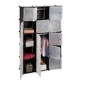 Produktbild: Relaxdays Regalsystem Kleiderschrank mit 11 Fächern, Garderobe mit 2 Kleiderstangen, DIY Kunststoff Steckregal, schwarz, 37 x 110 x 181 cm