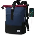 Produktbild: Mofut Freizeitrucksack Arbeitsrucksack Groß Damen lässiger Rolltop Rucksack Herren Backpack, mit Laptopfach bis 15,6 zoll und externen USB-Anschluss - Blau/Rosa