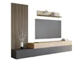 Produktbild: Mirjan24 Wohnwand Narezi, Elegantes Wohnzimmer-Set mit dekorativen Lamellen, Anbauwand mit Wandpaneele, TV-Lowboard, und Wandregal, Fernsehschrank (Graphit/Eiche Cremona, Breite: 300 cm)