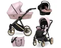 Produktbild: KUNERT Kombi-Kinderwagen IVENTO PREMIUM 3in1 Öko-Leder Kinderwagen mit Goldrahmen und Zubehör, 2in1-Set mit Tragetasche und Sportsitz, ergonomische Bambusmatratze