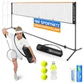 Produktbild: KESSER® Badmintonnetz Tennisnetz | Federballnetz 3-Fach-Höhenverstellbar 107/120/155cm, stabiles Gestell, Set mit Netz, 3X Federball & 3X Tennisball, Montagezubehör, Transporttasche, Indoor & Outdoor