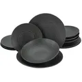 Produktbild: CreaTable 23205 Tafelservice Elements Collection Lava Stone für 4 Personen, Steinzeug, schwarz/grau (1 Set, 12-teilig)