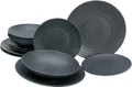 Produktbild: Lava Stone Tafelservice Schwarz Grau Relief 12tlg Steinzeug CreaTable  23205