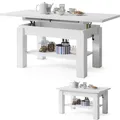 Produktbild: All4All Couchtisch Astra - Kaffeetisch - Wohnzimmertisch – Sofatisch mit Ablage - höhenverstellbar - kompakte Größe - Sofatisch - 110x68cm - 05 - Weiß