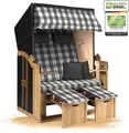 Produktbild: Strandkorb Ostsee 2-Sitzer 120cm breit in beige grau weiß kariert zerlegt, ideal für Balkon, Terrasse oder Garten