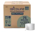 Produktbild: œcolife Toilettenpapier Box RECYCLING, 3-lagig, 75 Rollen x 180 Blätter, Großpackung für Gewerbe und Haushalt, Recyclingpapier