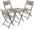 Produktbild: BRUBAKER Balkonset Toskana mit Tisch und 3 Stühlen - Wetterfest klappbar und platzsparend - Polyrattan Balkonmöbel Set - Sitzgruppe für Balkon Terrasse Garten - Bistroset Klappstühle Grau Braun