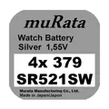 Produktbild: 4x Murata/Sony 379 Uhren-Batterie Knopfzelle SR521SW AG0 Silberoxid Blister Neu