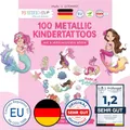 Produktbild: Papierdrachen 100 Metallic-Tattoos für Kinder - Hautfreundliche Kindertattoos Meerjungfrauen - Glitzer Tattoo - Geburtstagsmitgebsel - Für Jungen und Mädchen - in Deutschland hergestellt